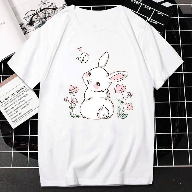 Easter T Shirt Kawaii Bunny Print Short-sleev Tops Fashion Casual Women Tee Easter Basekt Eggs Tees Oversized T-Shirt Ropa Mujer