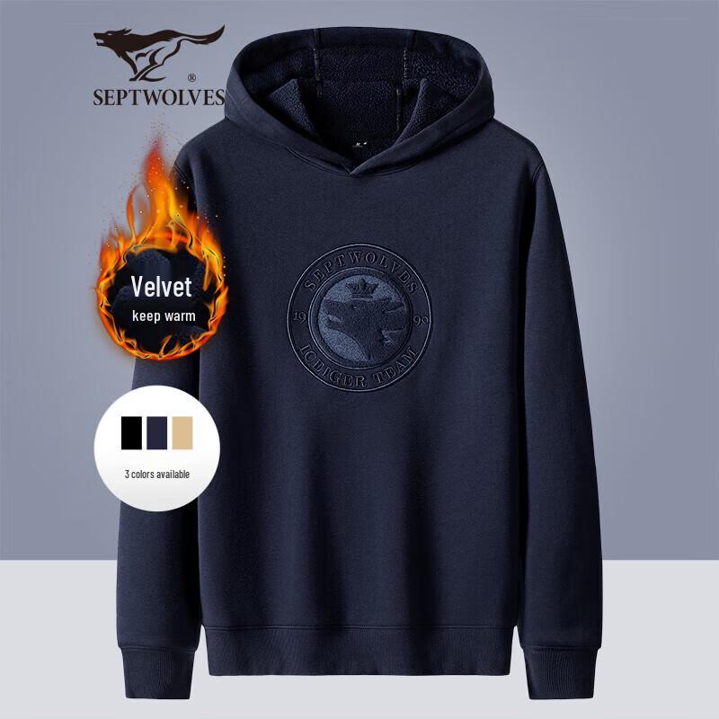 SEPTWOLVES Herren Fleecegefüttertes Kapuzensweatshirt