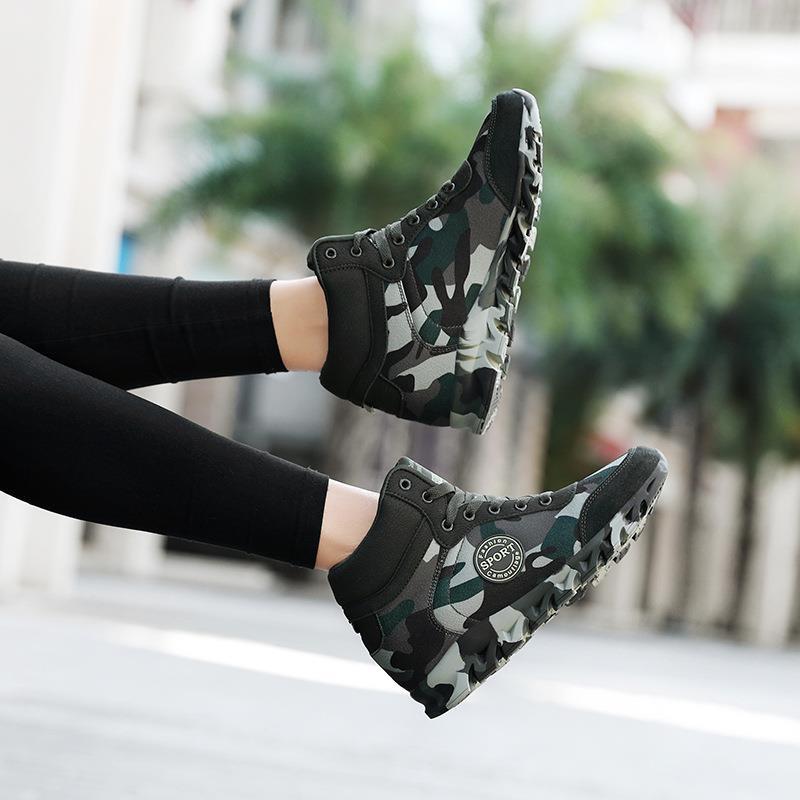Spring and Autumn New High-top Camouflage Shoes Women's Shoes Sports Shoes Women's Army Green Large Size Inner Height Increase Casual Shoes Single