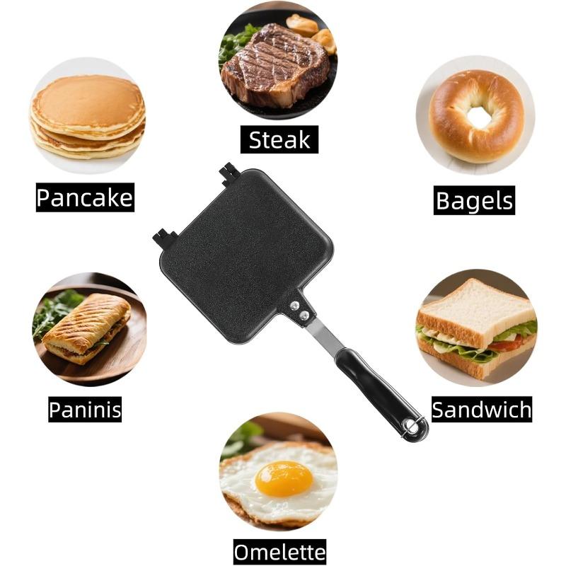 Hot Maker, Grilled Toaster Double Sided Non-Stick Stovetop Sandwich Grill Press Flip Pan for Camping Kitchen