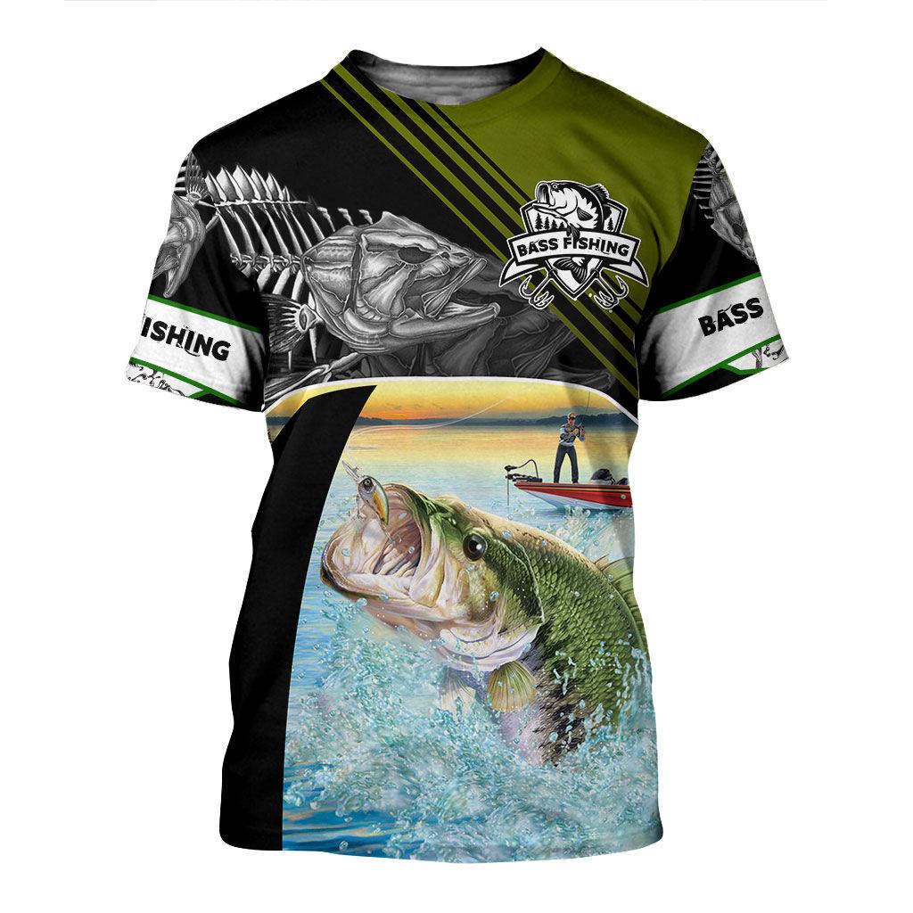 BASS Fishing Print T-shirt for Men 3D Fashion Fish Hunter Round Neck Top Men Women Casual Outdoor Short Sleeve Tees Clothing