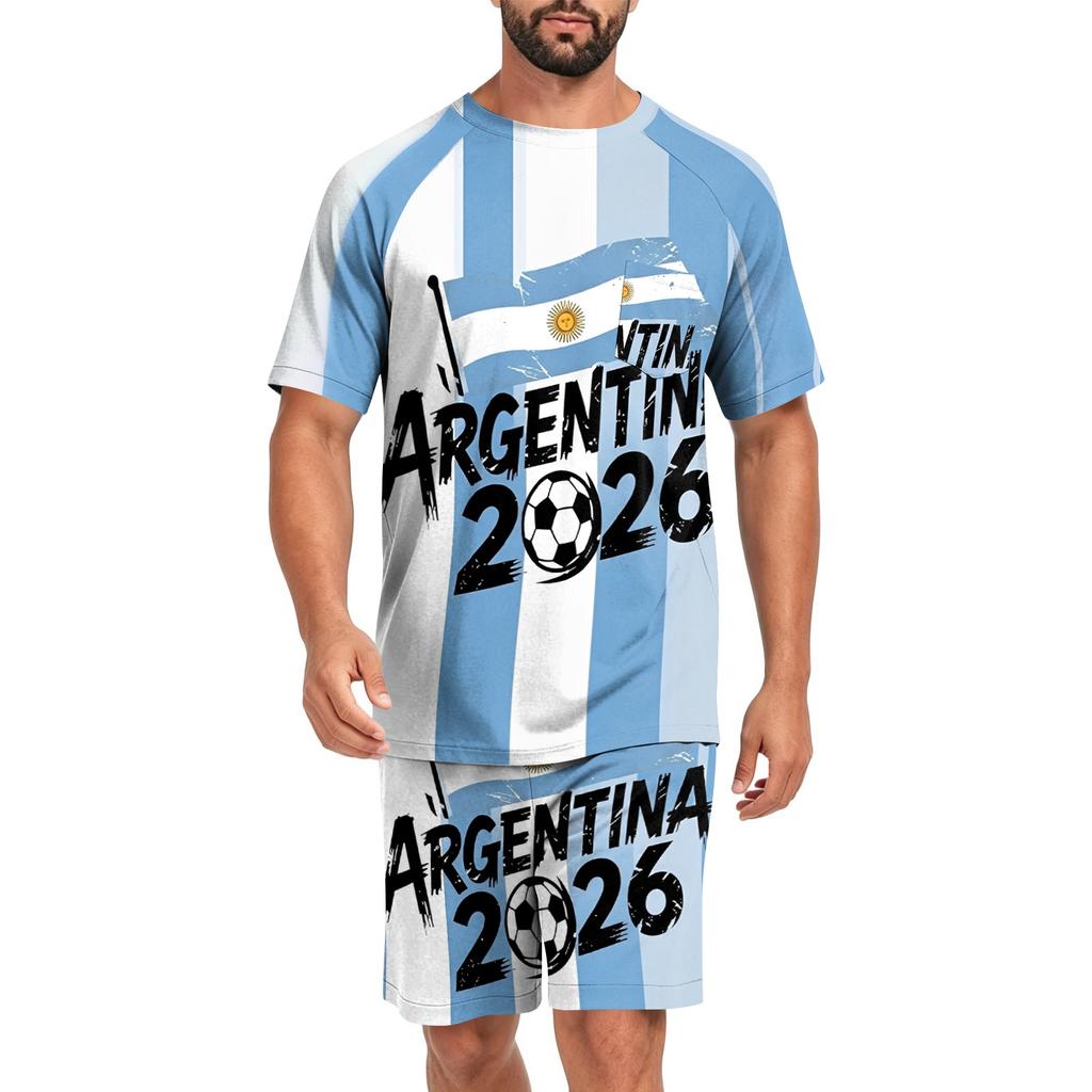Men's Short Sleeve Top and Shorts Set Lightweight Soft Fabric Casual Sleepwear Printed Sports Style Lounge Pajama Set for Summer