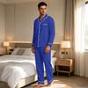 Herren Casual Farb-Pyjama-Set mit durchgeknöpftem Hemd und gerader Hose - Zweiteilige bequeme Nachtwäsche
