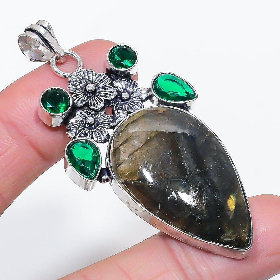 

Natural Labradorite, Diopside 925 Sterling Silver Jewelry Pendant 2.56 f8y76