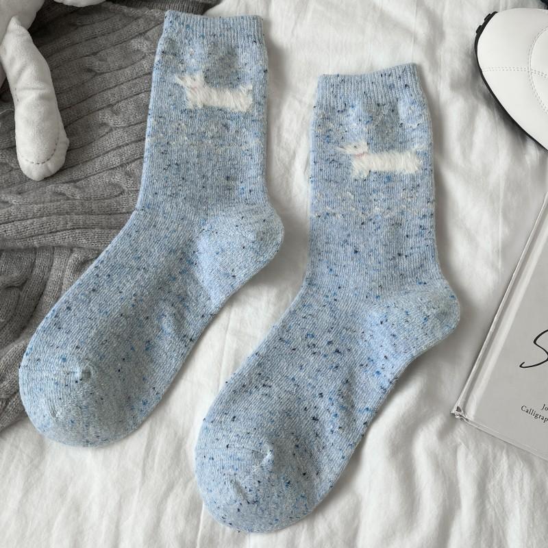 Gray-Blue Wool Socks Children'S Warm Ideas Yarn Twist Medium Tube Socks Fleece Thickened Winter Confinement Socks