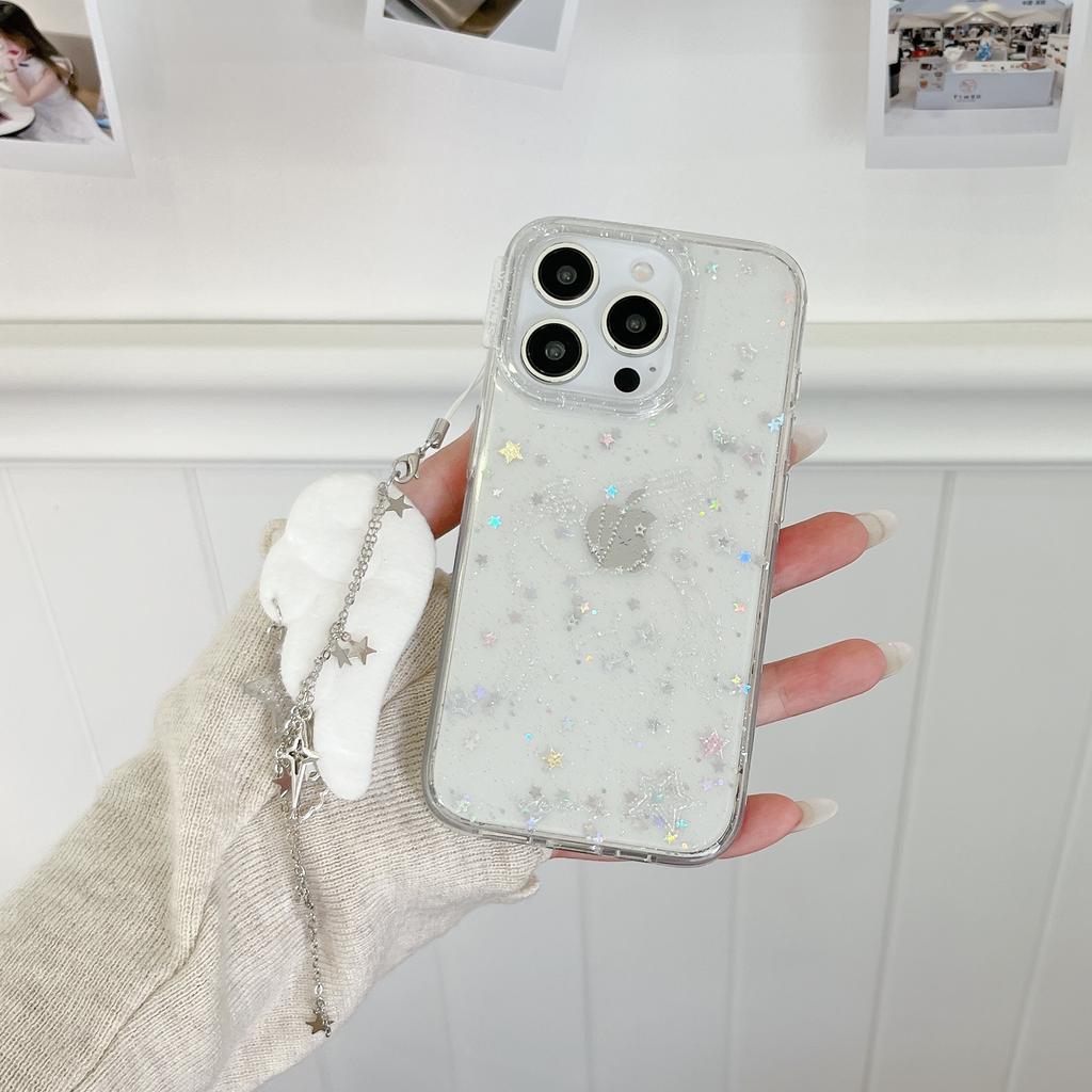 Starry Glitter Pegasus Pattern with Angel Wing Charm Dreamy Phone Case for iPhone 17 16 15 14 11 12 13 Pro Max Plus Back Cover