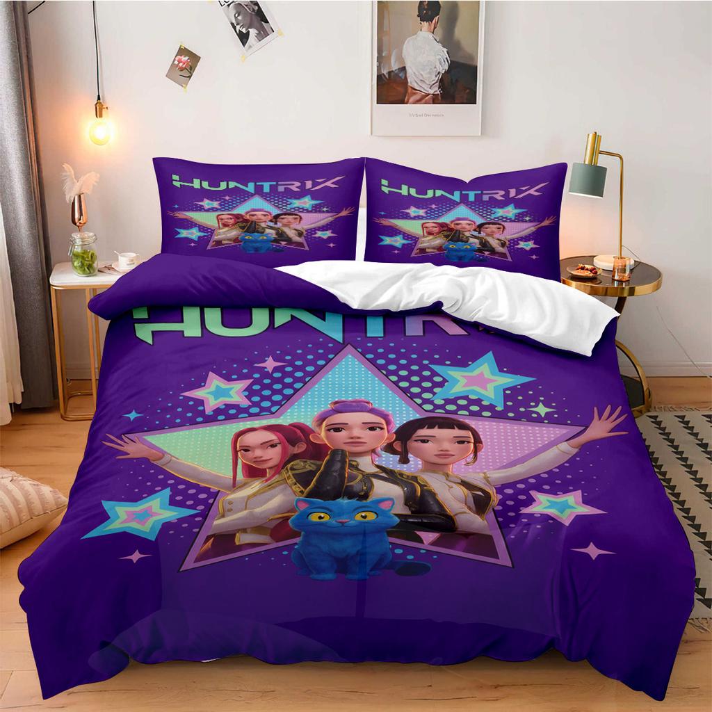 Conjunto de Cama Caçadores de Demônios K-Pop para Fã Crianças Lavável à Máquina Durável Tamanho King Queen Solteiro para Meninas K-pop Decoração de Casa Quarto