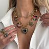Floral Enamel Necklace Gold Multi Layer Choker Fashion Bohemian Collarbone Chain  Gift