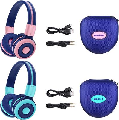 SIMOLIO 2 Pack Wireless Headphones 94dB with Volume Microphone and Hard Case Kids Headphones Bluetooth for Girls and Boys for Wireless and Wired 712PM