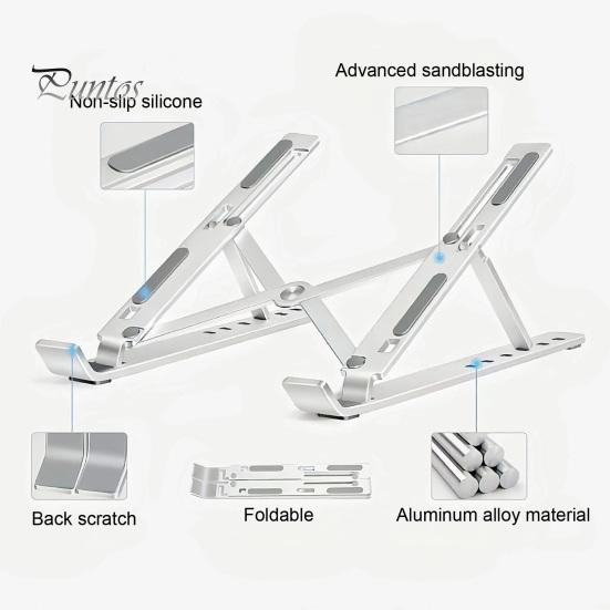Portable Laptop Stand Aluminum Alloy Height Adjustable Quick Heat Dissipation Anti-slip Stable Foldable Home Office Desktop Computer Riser Holder