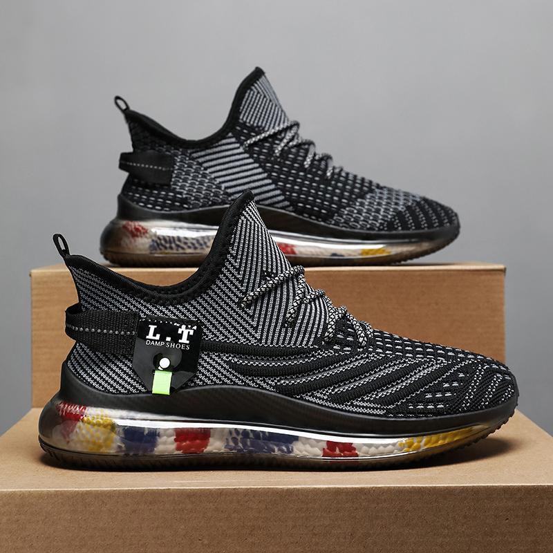 

Черные кроссовки для бега, повседневные кроссовки, белые уличные туфли с дышащей сеткой, мужская легкая амортизирующая спортивная обувь 39