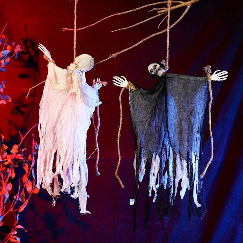 2pcs Halloween Scary Hanging Decorations Ghost Gauze Skull Pendant