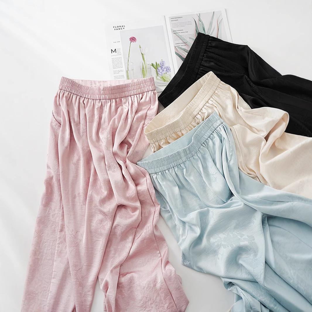 

Women s High Waist Wide Leg Jacquard Satin Pants - Blue Large персиковий/рожевий