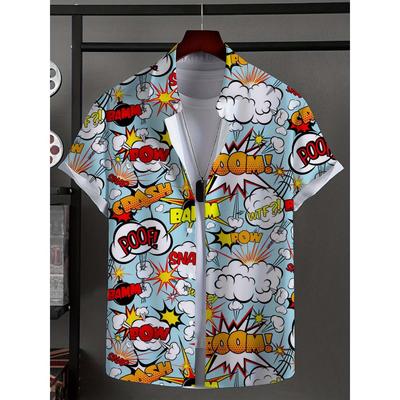 Men's Shirt Fashion Novel Graphic Tops Button Up Shirt Casual New Unisex Shirt Vacation Lapel Short Sleeves Shirt Carnival