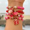SHIXIN 4Pcs/Set Cute Pink Santa Claus Heart Pendant Bracelet Women Romantic Red Crystal Beaded  Bracelets Christmas Jewelry Gift