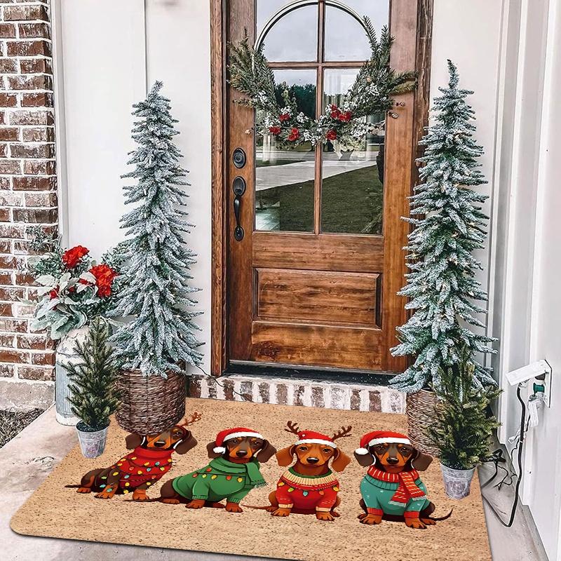 VIKAMA Spitz Dog Christmas Door Mat Cartoon Entrance Kitchen Non-slip Floor Mat Indoor Outdoor Carpet Home Decoration