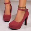 Moda Mujer Tacones Altos Moda Ante Punta Redonda Zapatos de Plataforma Femeninos Zapatos de Salón para Mujer Sandalias con Tacón Sexy Correa al Tobillo Calzado Talla Grande 42