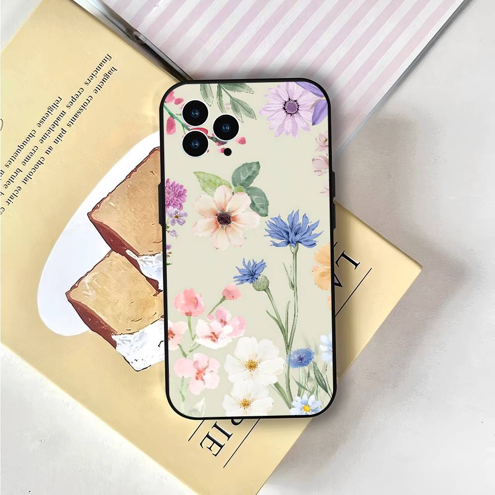 Art Flower For IPhone 13,17,11,12,16,14,15,Plus,Pro Max Soft Silicone Black Phone Case