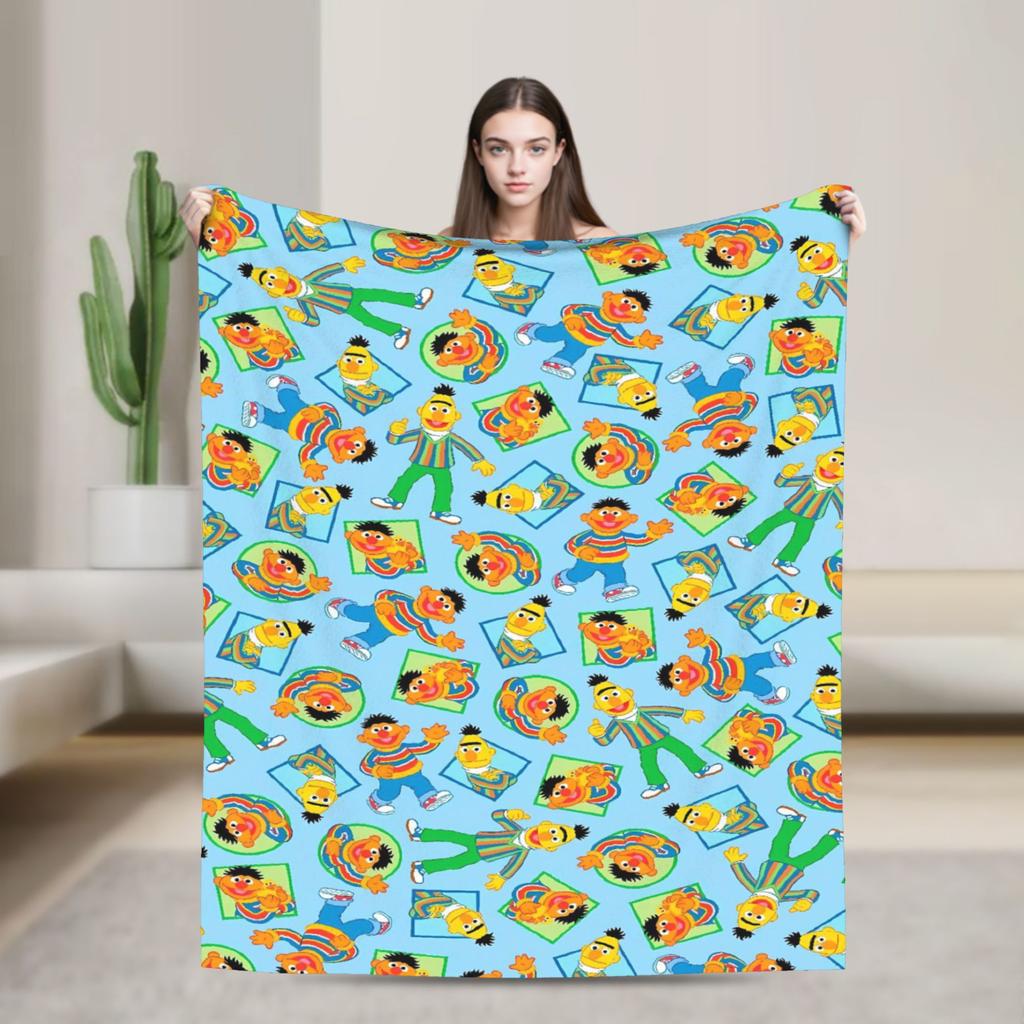 Sesames Streets Cartoon Blanket Warm Soft Fashion Plush Throw Blanket For Living Room Camping Flannel Bedspread Bed Cover
