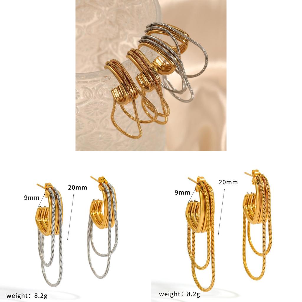 Geometric Stainless Steel Earrings With Gold Plating For Fashion Women