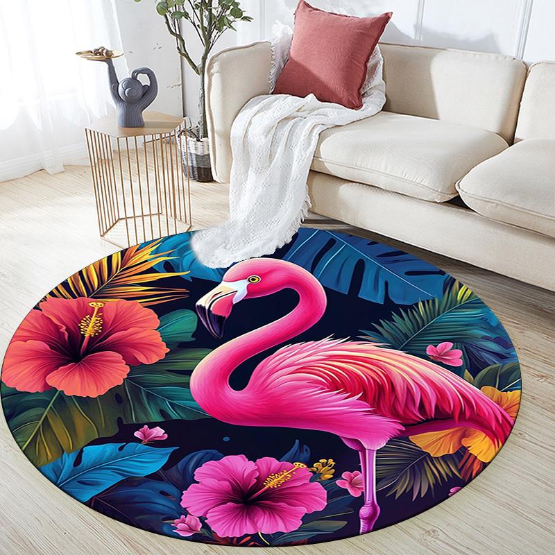 Flamingo Tropical Round Area Rug,Carpet Rug for Living Room Bedroom Sofa Playroom Decor,Non-slip Floor Mat