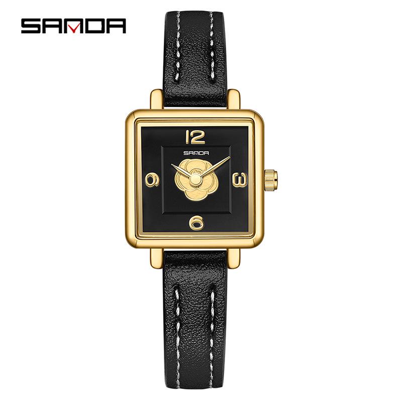 Sanda Women's Retro Waterproof Quartz Watch - Small Square Elegant Rose Dial