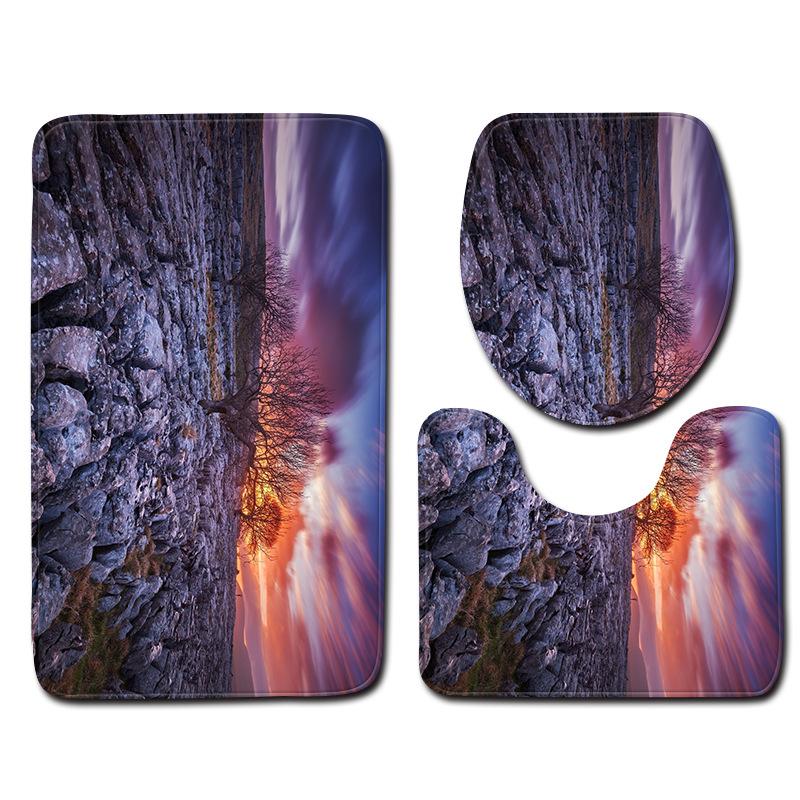 3D Landscape Bathroom Toilet Three-Piece Floor Mat Door Mat Bathroom Carpet