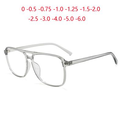 Blue Light Blocking Nearsighted Glasses Women Men Double Beam  Square Prescription Spectacle 0 -0.5 -0.75 -1.0 -2.0 To -6.0