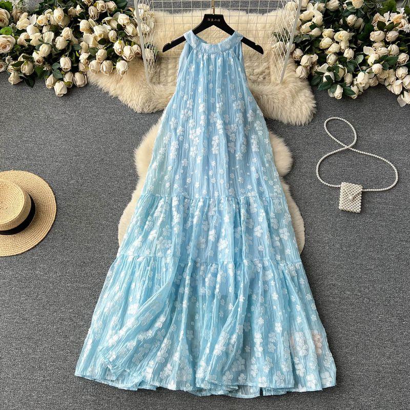 Off-the-Shoulder Retro Summer New Arrival Sexy Beach Dress Halterneck