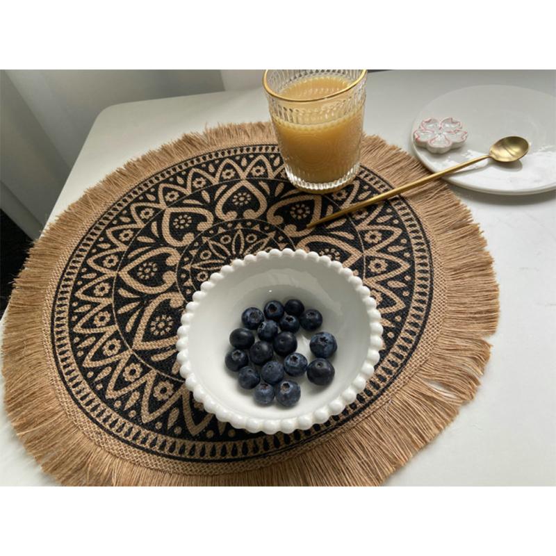 Jute Ins Style Nordic Woven  Placemat Table Napkin Dinner Cover Holiday Atmosphere Decoration
