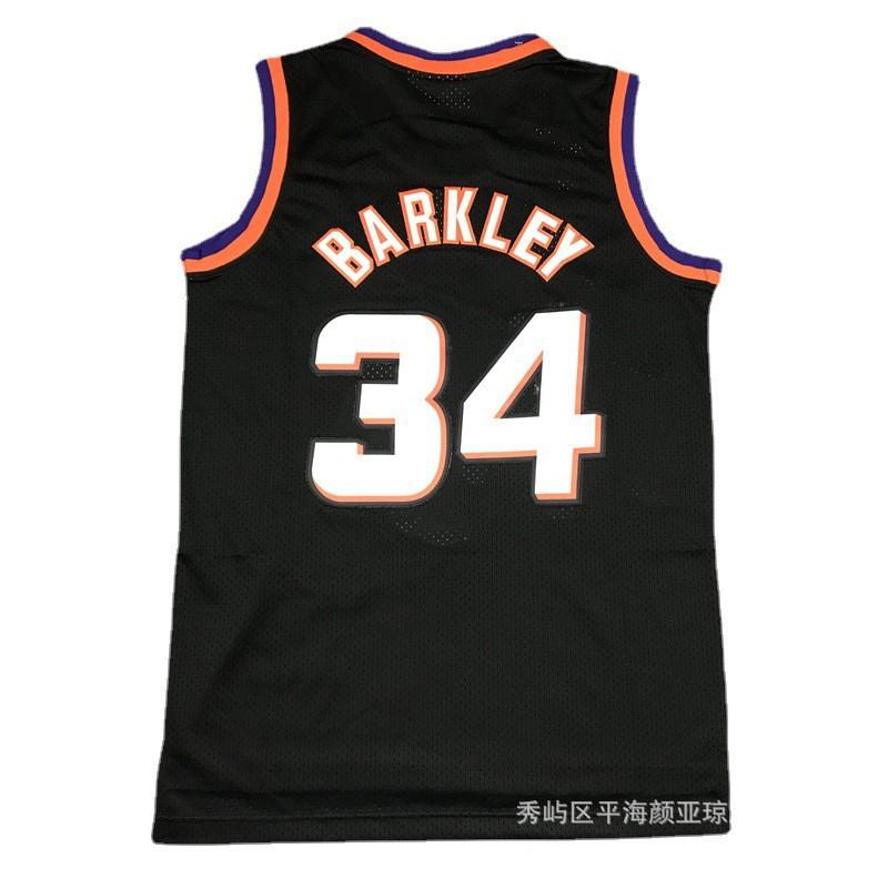 Custom Embroidered Phoenix Suns Basketball Jersey Charles Barkley 34 Fan Wear Breathable Bamboo Fiber Sportswear