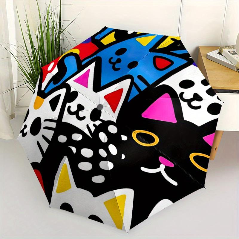 1pc Colorful Cats Art Automatic Open/Close Umbrella, Umbrella with cartoon Design, Portable Compact Umbrella for Men & Women, Good Holiday G