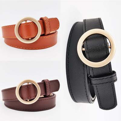 Boucle Ronde Innovante Sans Trou Ceinture pour Femme en Cuir Synthétique Polyvalente pour Jeans Jupe Étudiant