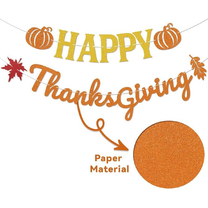 Happy Thanksgiving Banner - Happy Fall Thanksgiving Mantle Fireplace Decorations, Autumn Harvest Holiday Outdoor Home Office Classroom Hanging Decor