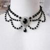 Elegant Black Layered Necklace Vintage Imitation Pearl Necklaces Gothic Victorian Lolita Costume Necklaces for Bridal Wedding