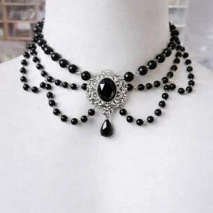 Elegant Black Layered Necklace Vintage Imitation Pearl Necklaces Gothic Victorian Lolita Costume Necklaces for Bridal Wedding