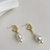 French design sense metal imitation pearl earrings temperament personality irregular cold wind stud earrings