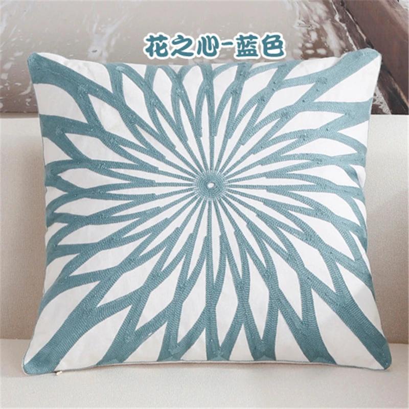 New 100% Cotton Woolen Embroidered Geometric Cushion Cover Modern Nordic Style Pink Blue Pillow Cover Cotton Throw Pillows Case