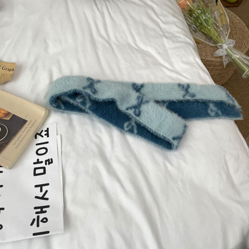 Long Bow Knitted Neckerchief Slender Color Blocked Neck Cover Y2k Double-sided Scarf Autumn