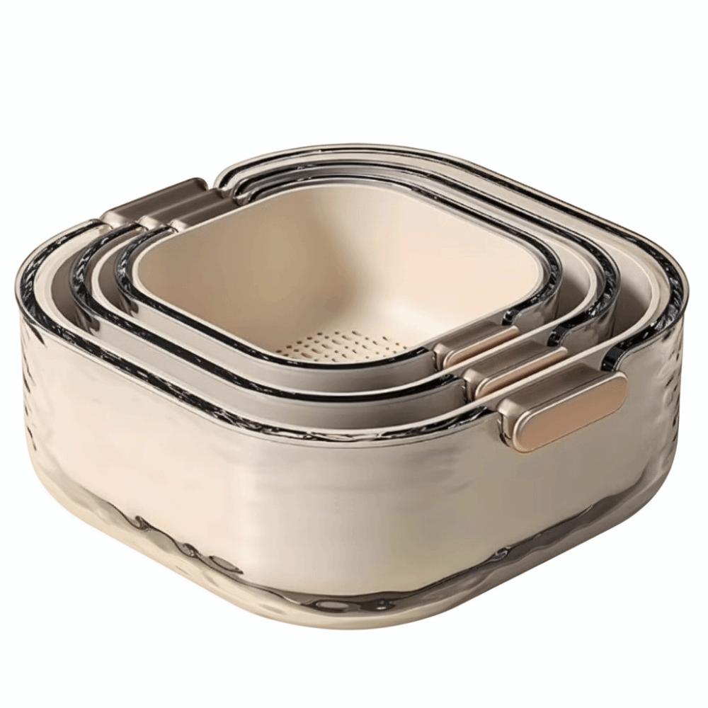 

6-Piece Set 3 Size Plastic Colander Set Multi-purpose Fruit Colander Dishwashing Basket Kitchen Use бежевый