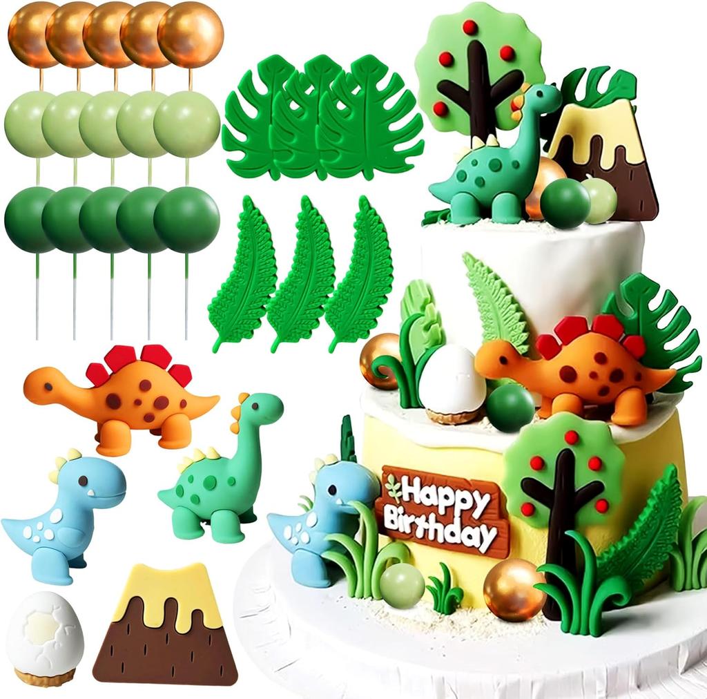 Luxury Dinosaur Cupcake Topper Little Dinosaur Cake Decorations Green Rex Three Dino Cake Toppers for Birthday Baby Shower Party