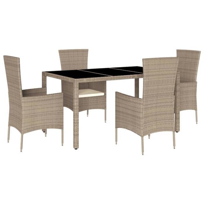 VidaXL Ensemble à Manger de Jardin avec Coussins 5pcs, Table de Terrasse, Meubles de Patio, Mobilier d'Extérieur, Beige 3277571
