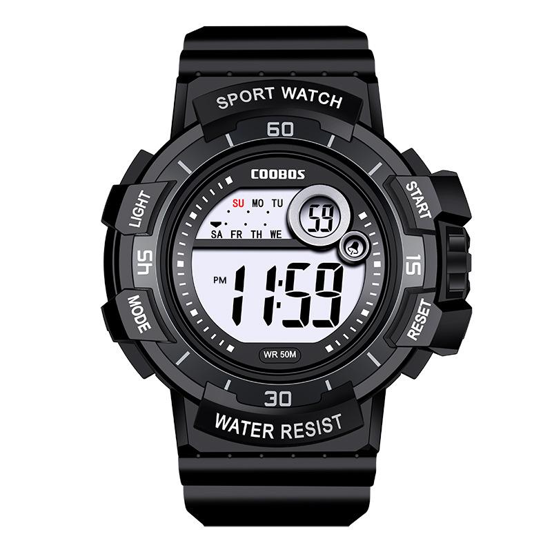 

Спортивные мужские часы для активного отдыха, многофункциональные, с большим экраном, светодиодные, электронные, водонепроницаемые, светящиеся, военные, цифровые наручные часы чёрный