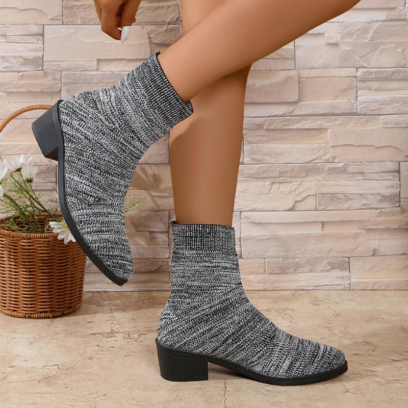 Knitting Women Snow Ankle Boots Designer Mid Heels Shoes Winter Classic Sock Boots Tremd Winter Pumps Goth Botas De Mujer