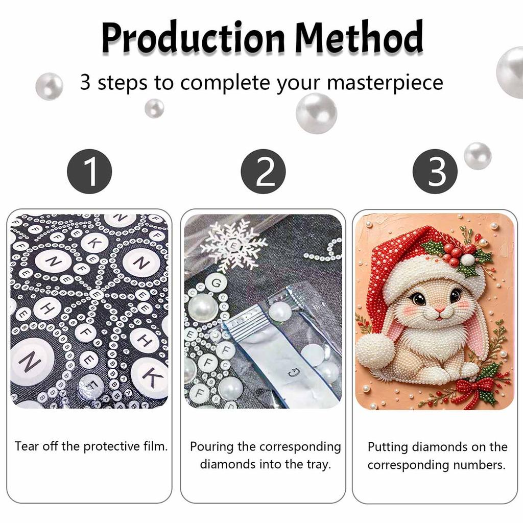 DIY Pearl Bead Painting Kit Adorable Bunny Christmas Stress Relief Craft Frameless 3D Canvas Art for Adults Home Decoration Gift
