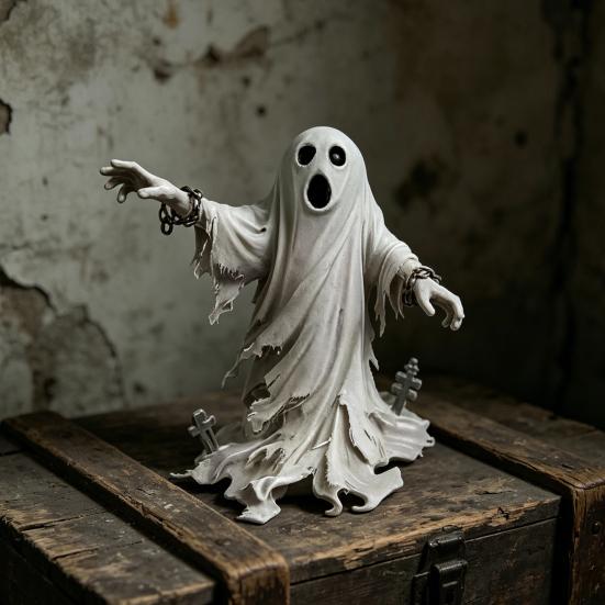 Halloween Ghost Figurine, Spooky Scream Face Ghost Resin Statue for Indoor Shelf, Tabletop Centerpiece, Home Office Decor