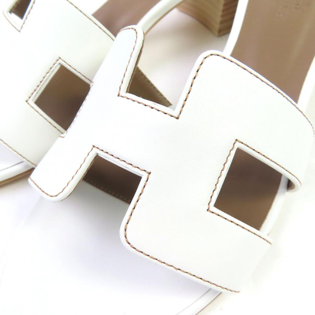 Hermes Sandals Oasis White Leather Women 37 071002Z Used