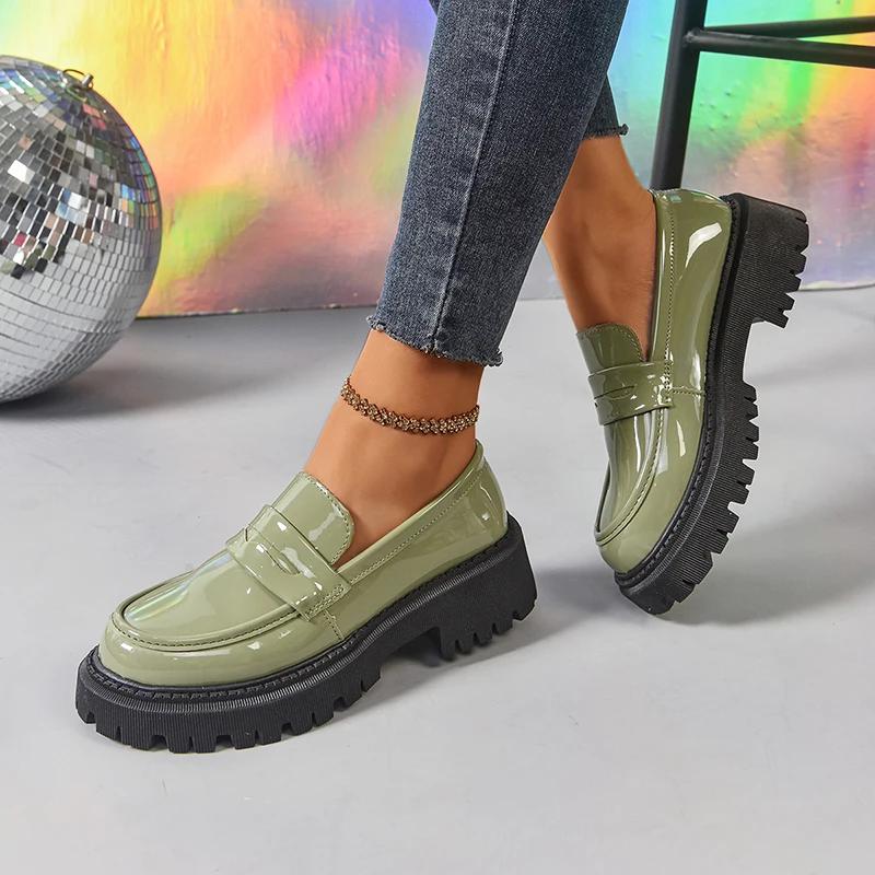 Fashion 2025 Spring New Pu Leather Loafers Women Vintage Soft Bottom Med Heel Pumps Ladies Outdoor Wear Resistant Platform Shoes Mujer