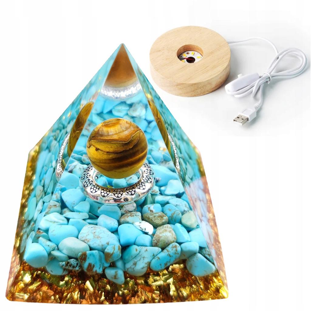 Pyramid Orgonite + Led Lamp Base 5Cm Crystal Stones Amulet 5Cm Hx11