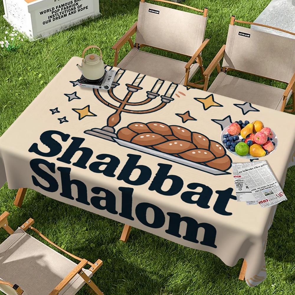 Shabbat Candles Rectangle Table Cloth for Table Decor Home Kitchen Dining Waterproof Reusable Tablecloth for Tables Holiday